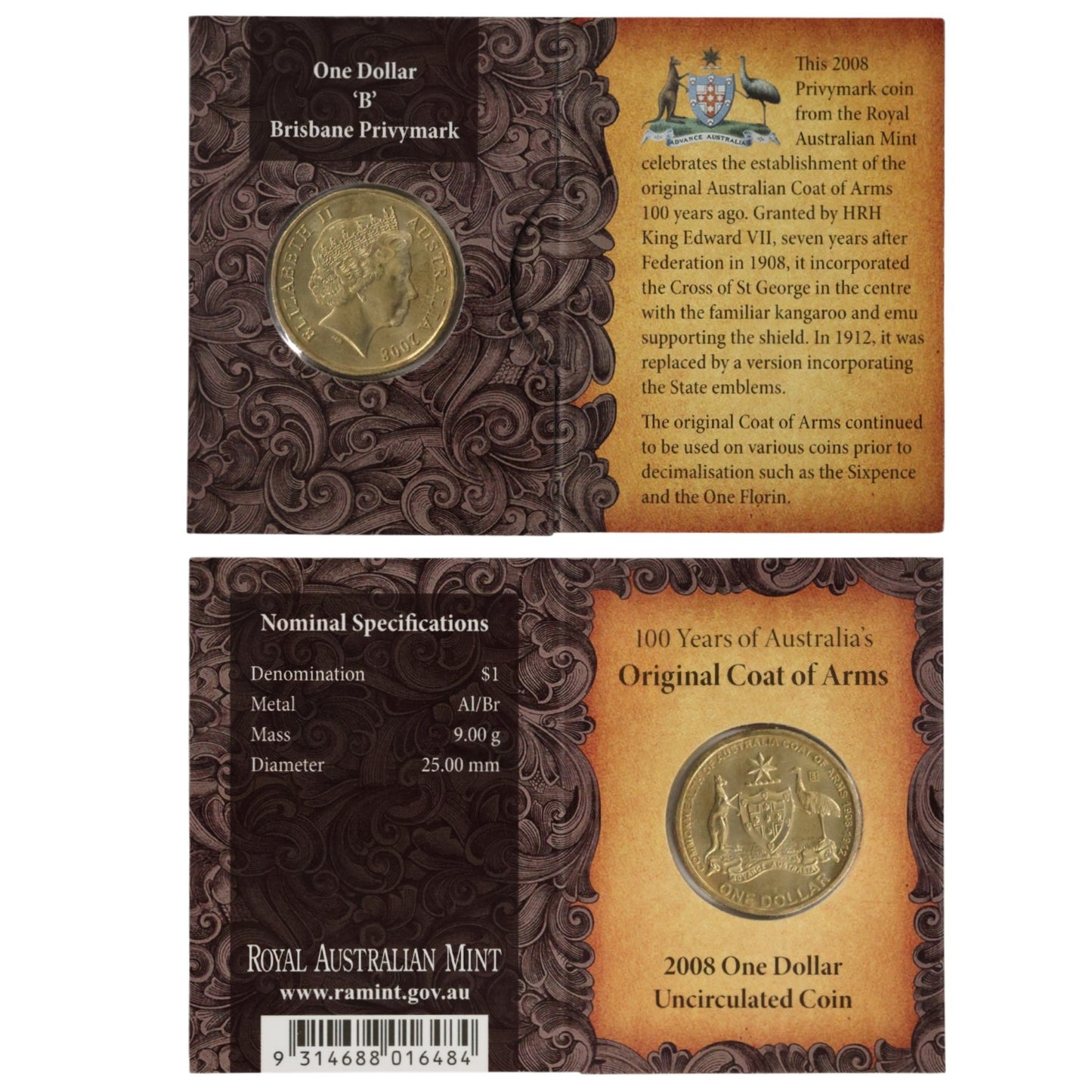 2008 $1 Coin - 100th Anniversary of the Original Coat of Arms