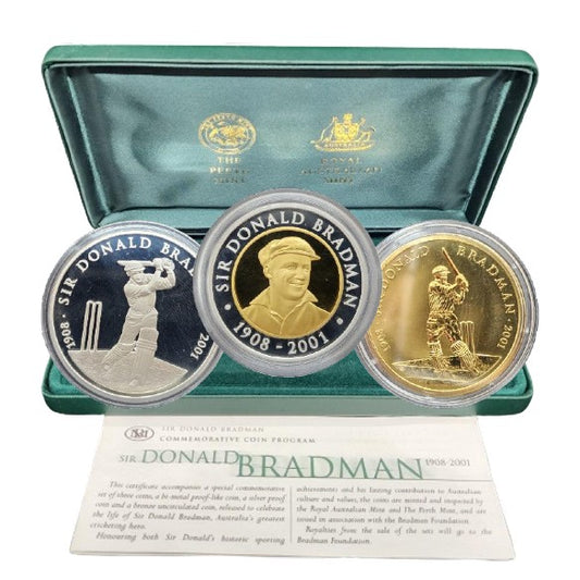 2001 Gold Bimetal Three Coin Set Don Bradman