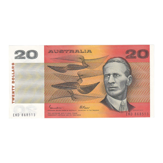 1985 Australian $20 Note - EKD 868513 - Johnston/Fraser - Gothic Serial - R409b - Extremely Fine