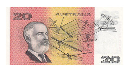 1985 Australian $20 Note - EKD 868517 - Johnston/Fraser - Gothic Serial - R409b - About Uncirculated