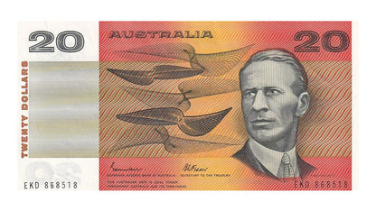 1985 $20 Note Pair - Sequential Numbers - EKD 868518 & EKD 868519 - Johnston/Fraser - Gothic Serial - R409b - About Uncirculated