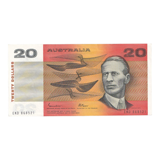 1985 Australian $20 Note - EKD 868521 - Johnston/Fraser - Gothic Serial - R409b - Extremely Fine