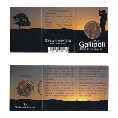 2005 $1 Coin - 90th Anniversary Gallipoli Landing 1915-2005