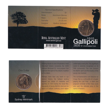 2005 $1 Coin - 90th Anniversary Gallipoli Landing 1915-2005