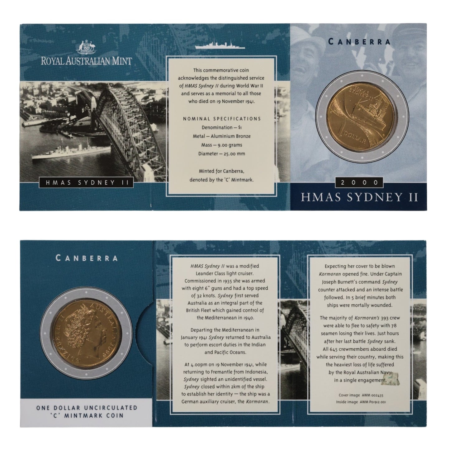 2000 $1 Uncirculated Coin - HMAS Sydney II