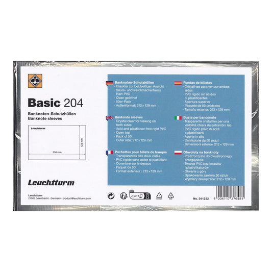 Lighthouse Basic 204 Banknote Sleeves - 210 x 127mm, pack of 50