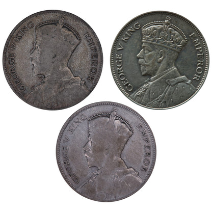1933 to 1935 New Zealand - Silver Half Crown Three-Coin Set