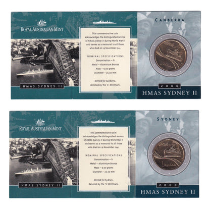 2000 Australian $1 Coin - HMAS Sydney II - Multiple Mintmarks Available