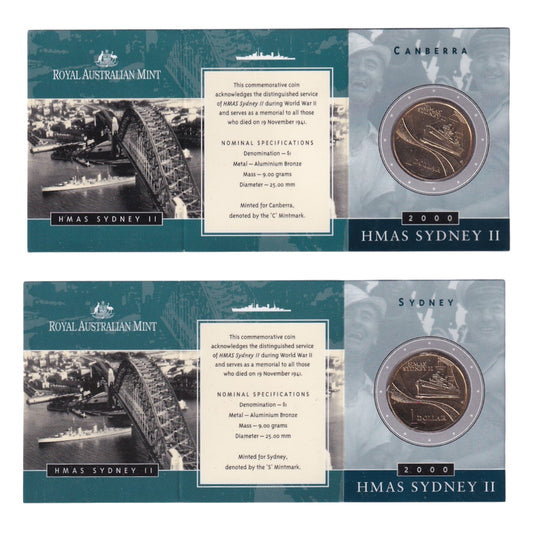 2000 Australian $1 Coin - HMAS Sydney II - Multiple Mintmarks Available