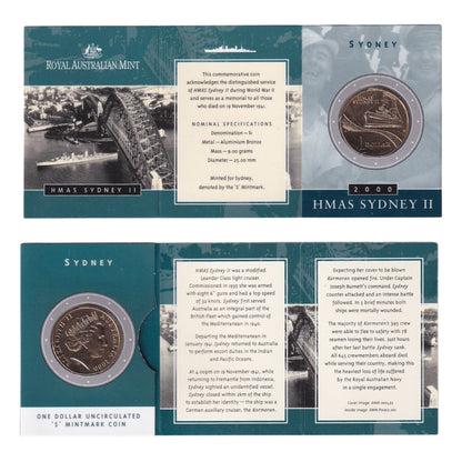 2000 Australian $1 Coin - HMAS Sydney II - Multiple Mintmarks Available