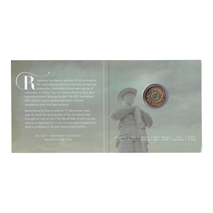 2017 $2 AlBr C Mintmark Colour Uncirculated Coin - Remembrance Day (Card Damage)