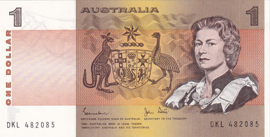 1982 Australian 1 Dollar Note - DKL 485607 - Johnston/Stone - R78 - Uncirculated