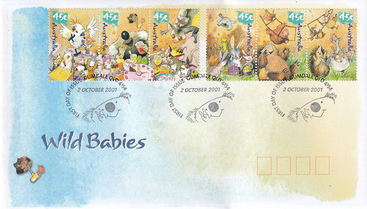 2001 Australian First Day Cover - Wild Babies - Gummed FDC Strips 3