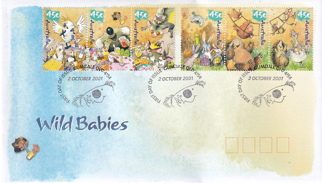 2001 Australian First Day Cover - Wild Babies - Gummed FDC Strips 3