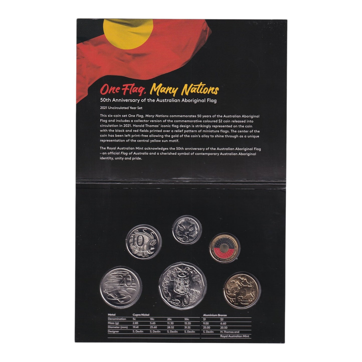 2021 Six Coin Uncirculated Annual Set - 50th anniversary of the Australian Aboriginal Flag