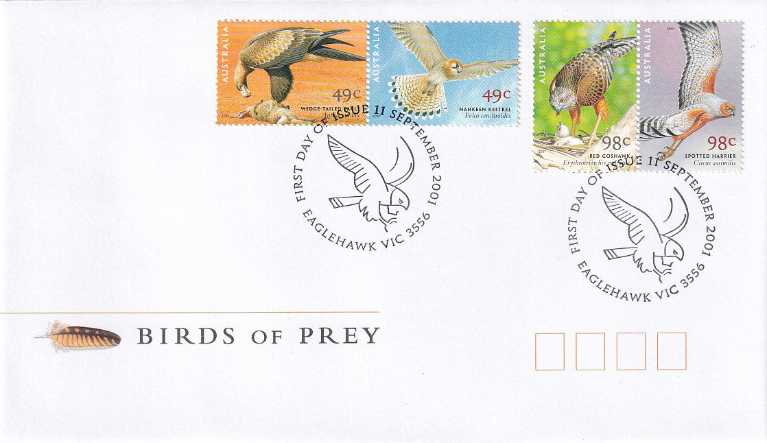 2001 Australian First Day Cover - Birds of Prey in Australia - FDC, 2 Pairs