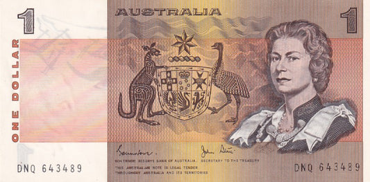1982 Australian 1 Dollar Note - DNQ 643489 - Johnston/Stone - R78 - Extremely Fine
