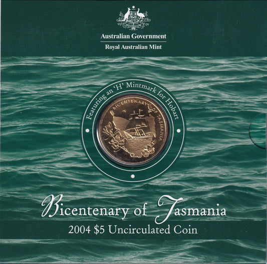2004 $5 Coin - Bicentenary of Tasmania - 'H' Mintmark