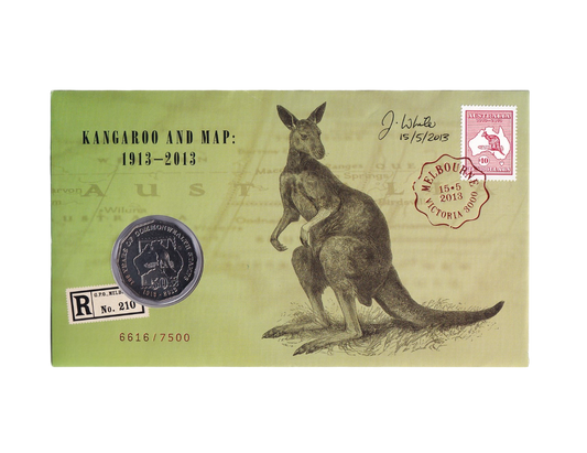 2013 PNC - Melbourne World Stamp Expo - Kangaroo and Map - Day 6 - #6,616/7,500 with Designer Autograph