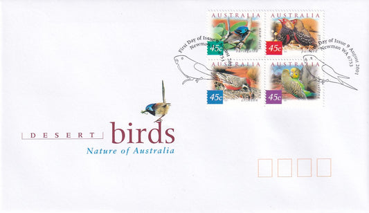2001 Australian First Day Cover - Desert Birds of Australia - Gummed FDC, Block 4