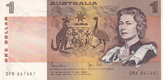 1982 Australian 1 Dollar Note - DPK 647467 - Johnston/Stone - R78 - Extremely Fine