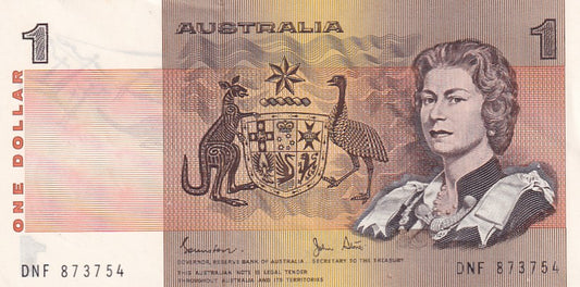1982 Australian 1 Dollar Note - DNF 873754 - Johnston/Stone - R78 - Extremely Fine