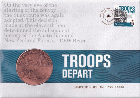 2014 Limited Edition Medallion Cover - Centenary of WWI - Troops Depart #1,799/2,000