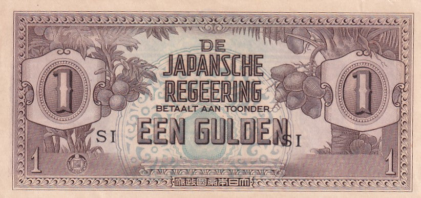 1942 Netherlands Indies (Dutch East Indies) Banknote - Japanese Occupation - 1 Gulden - p123c