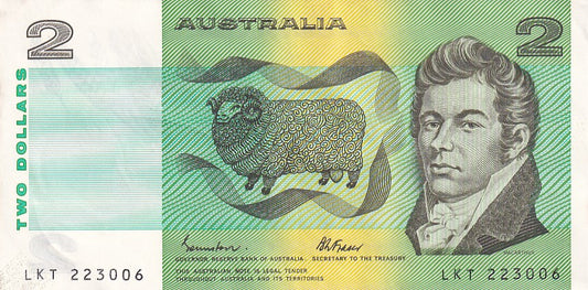 1985 Australian 2 Dollar Note - LKT 223006 - Johnston/Fraser - R89 General Prefix - Extremely Fine