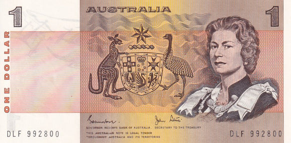 1982 Australian 1 Dollar Note - DLF 992800 - JOHNSTON/STONE - R78 - Uncirculated