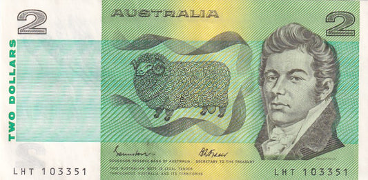 1985 Australian 2 Dollar Note - LHT 103351 - Johnston/Fraser - R89 General Prefix - Extremely Fine