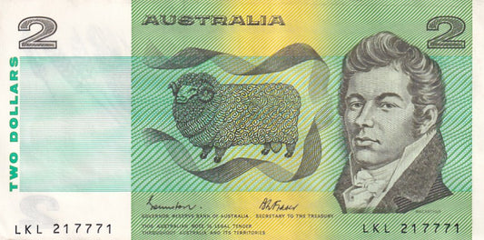1985 Australian 2 Dollar Note - LKL 217771 - Johnston/Fraser - R89 General Prefix - Extremely Fine