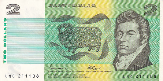 1985 Australian 2 Dollar Note - LNC 211108 - Johnston/Fraser - R89 General Prefix - Extremely Fine
