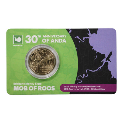 2025 $1 Coin - Brisbane Money Expo - Mob of Roos with Brisbane Map Privy Mark