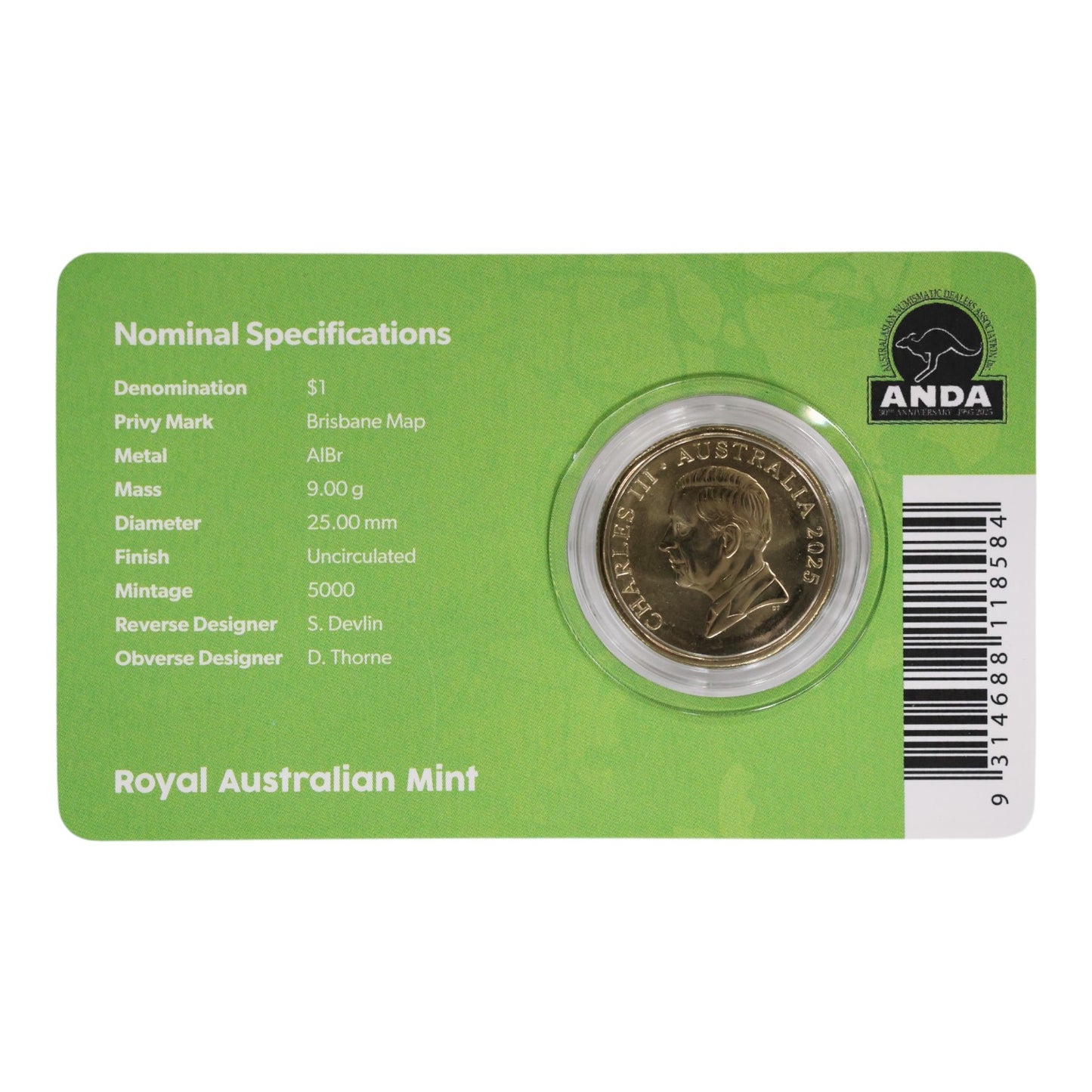 2025 $1 Coin - Brisbane Money Expo - Mob of Roos with Brisbane Map Privy Mark