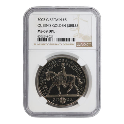 2002 Great Britain £5 Coin - The Queen's Golden Jubilee - MS69 DPL (Deep Prooflike)