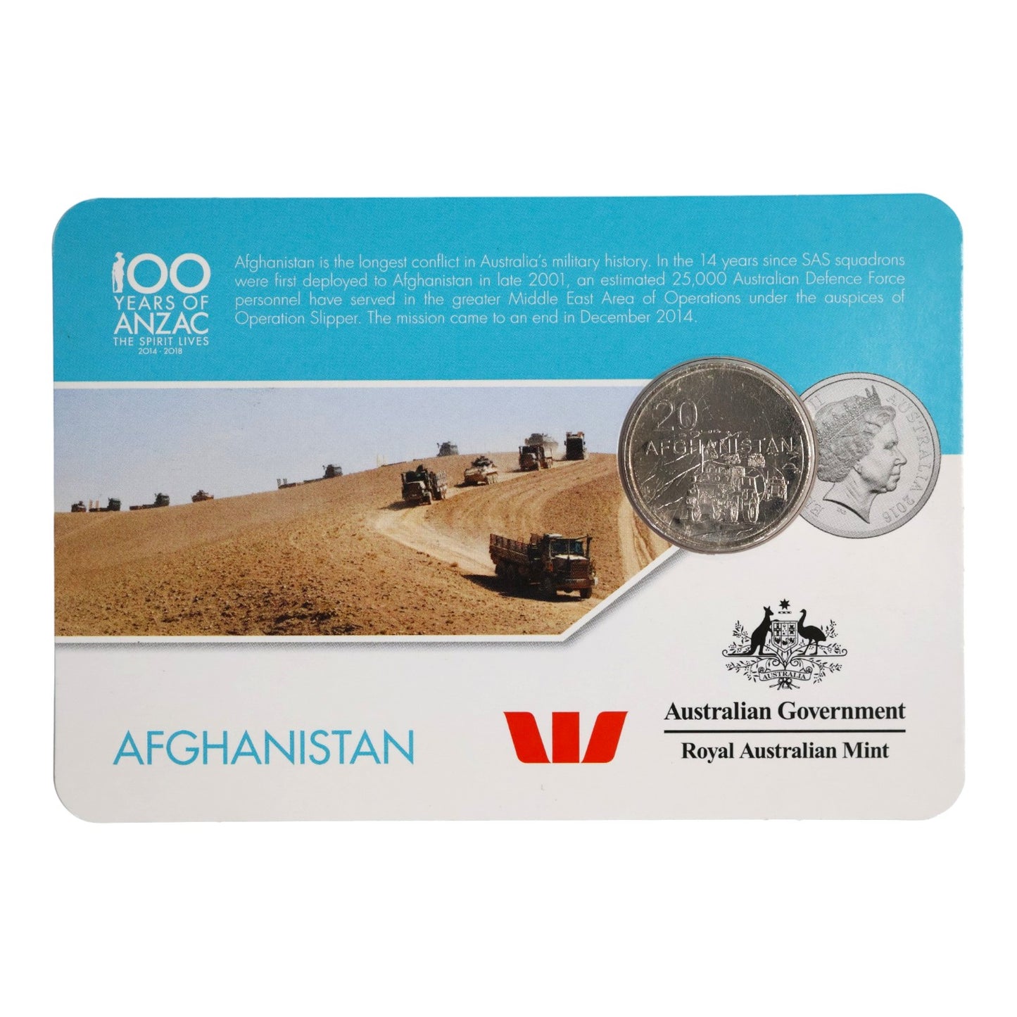 2016 20c Coin - 'Anzac to Afghanistan' - Afghanistan