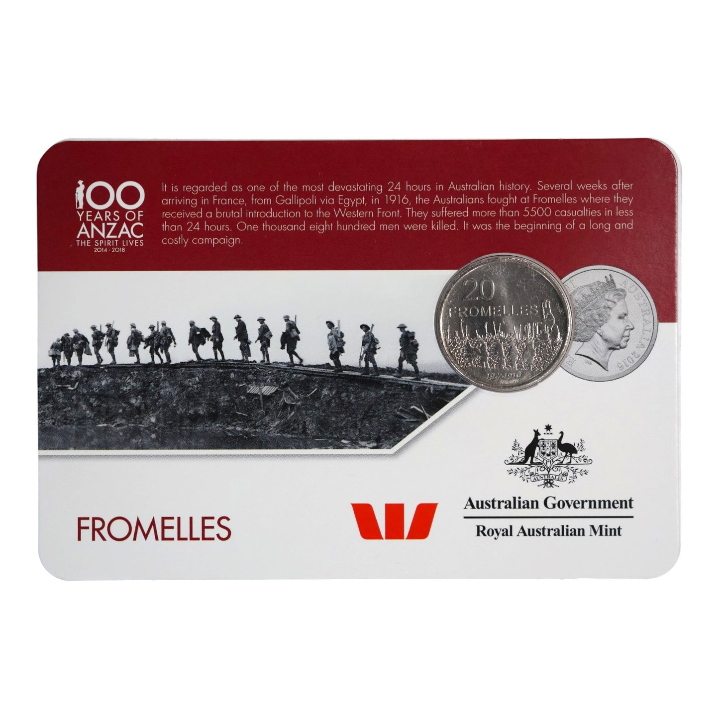 2016 20c Coin - 'Anzac to Afghanistan' - Fromelles