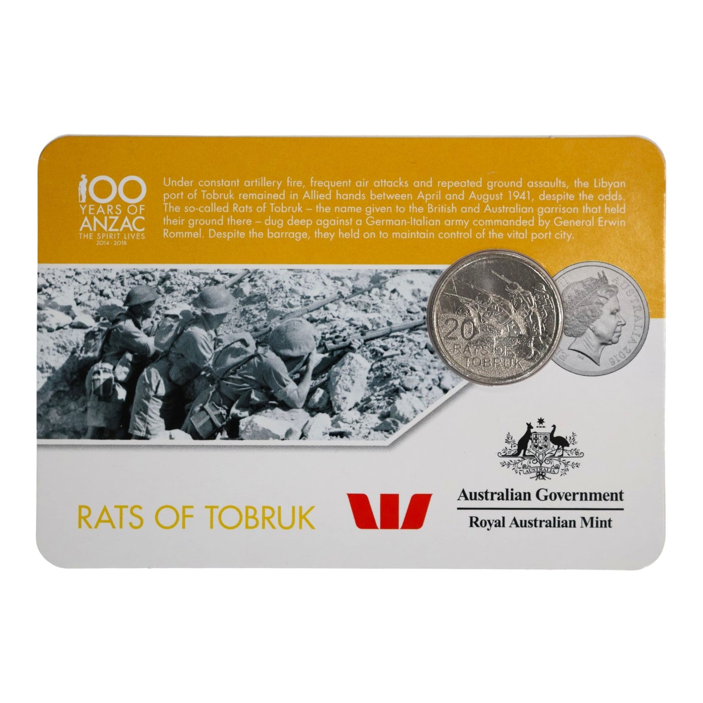 2016 20c Coin - 'Anzac to Afghanistan' - Rats of Tobruk