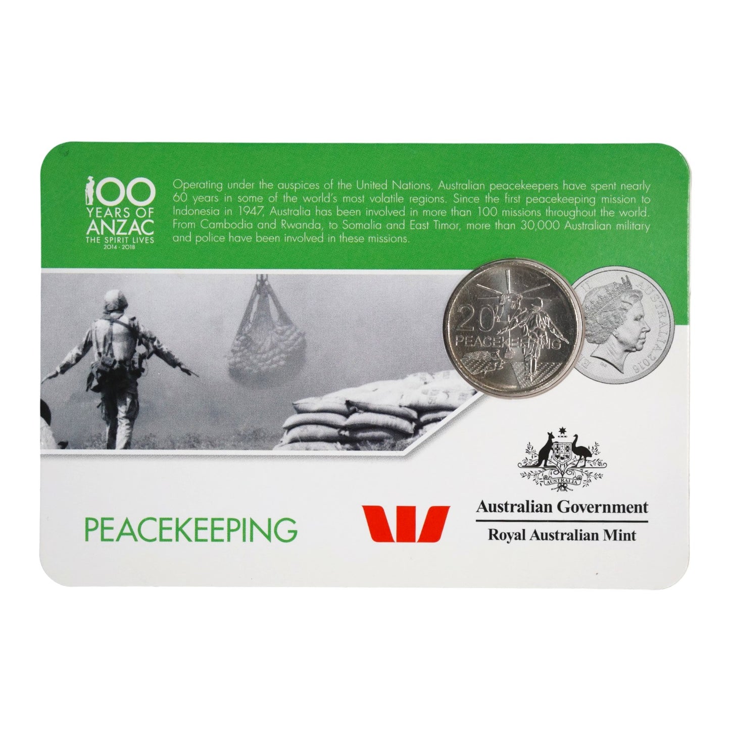 2016 20c Coin - 'Anzac to Afghanistan' - Peacekeeping