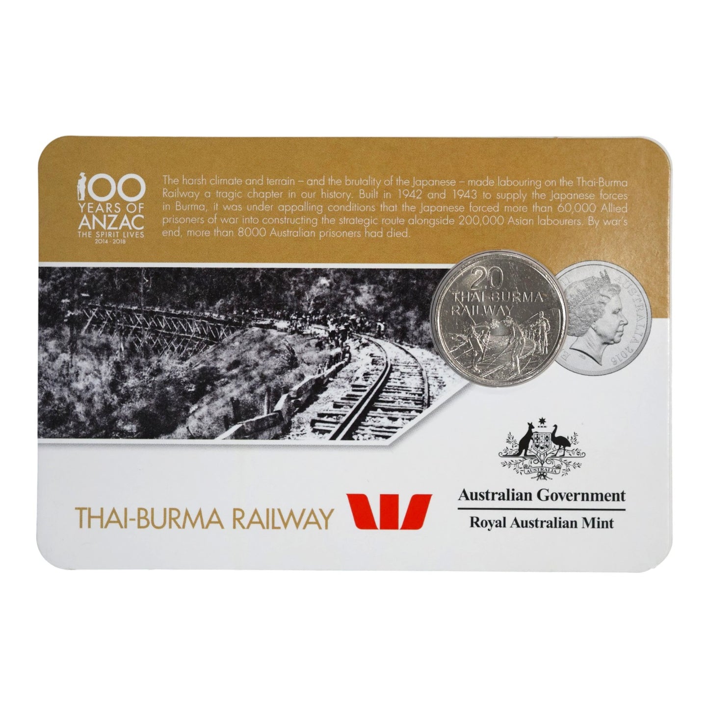 2016 20c Coin - 'Anzac to Afghanistan' - Thai-Burma Railway