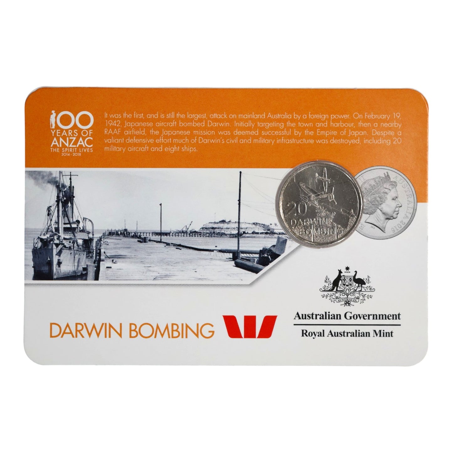 2016 20c Coin - 'Anzac to Afghanistan' - Darwin Bombing