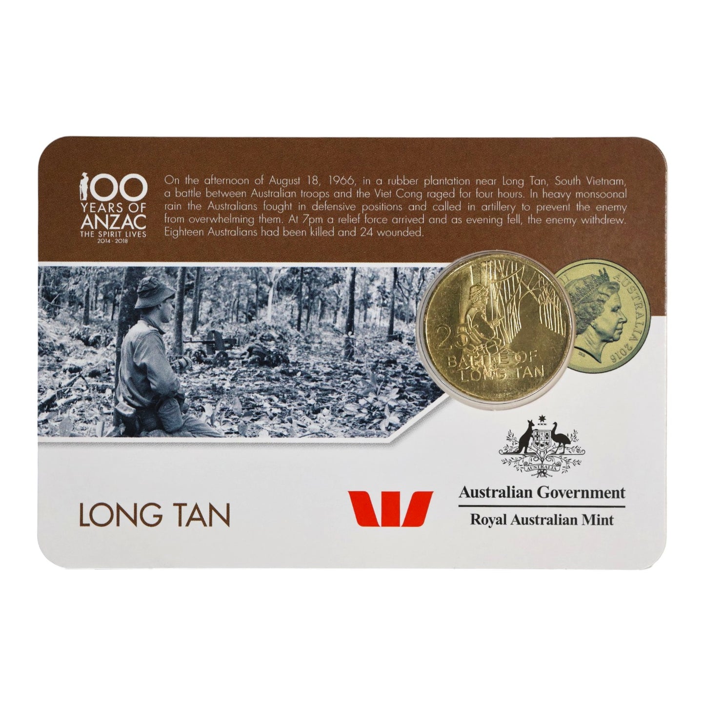 2016 25c Coin - 'Anzac to Afghanistan' - Long Tan