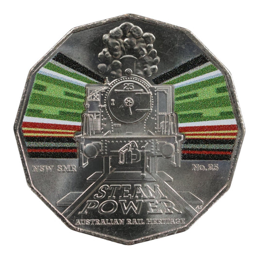 2022 50c Coloured Uncirculated Coin - Australian Steam Trains - "NSW South Maitland Railways No. 25"
