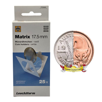 Lighthouse MATRIX WHITE Self-Adhesive Coin Holders - 1 Cent Coin & Threepence: 17.5mm