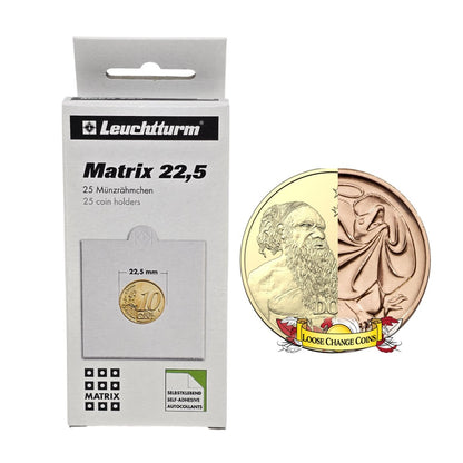 MATRIX 2x2 Self-Adhesive Coin Holders - 2 Cent Coin & 2 Dollar Coin: 22.50mm (x25)