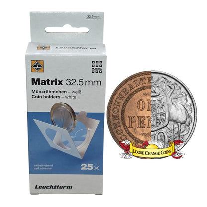 Lighthouse MATRIX WHITE Self-Adhesive Coin Holders - 1966 50 Cent Coin & Australian Penny: 32.5mm Holder