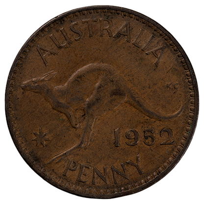 1952 Australian Penny - Melbourne Mint - Fine with Obverse Lamination Peel