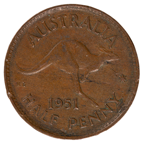 1951 Australian Half Penny - Perth Mint - Very Fine with Obverse and Reverse Lamination Peels