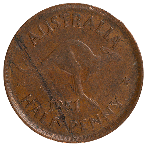 1951 Australian Half Penny - Perth Mint - Fine with Obverse and Reverse Lamination Peels